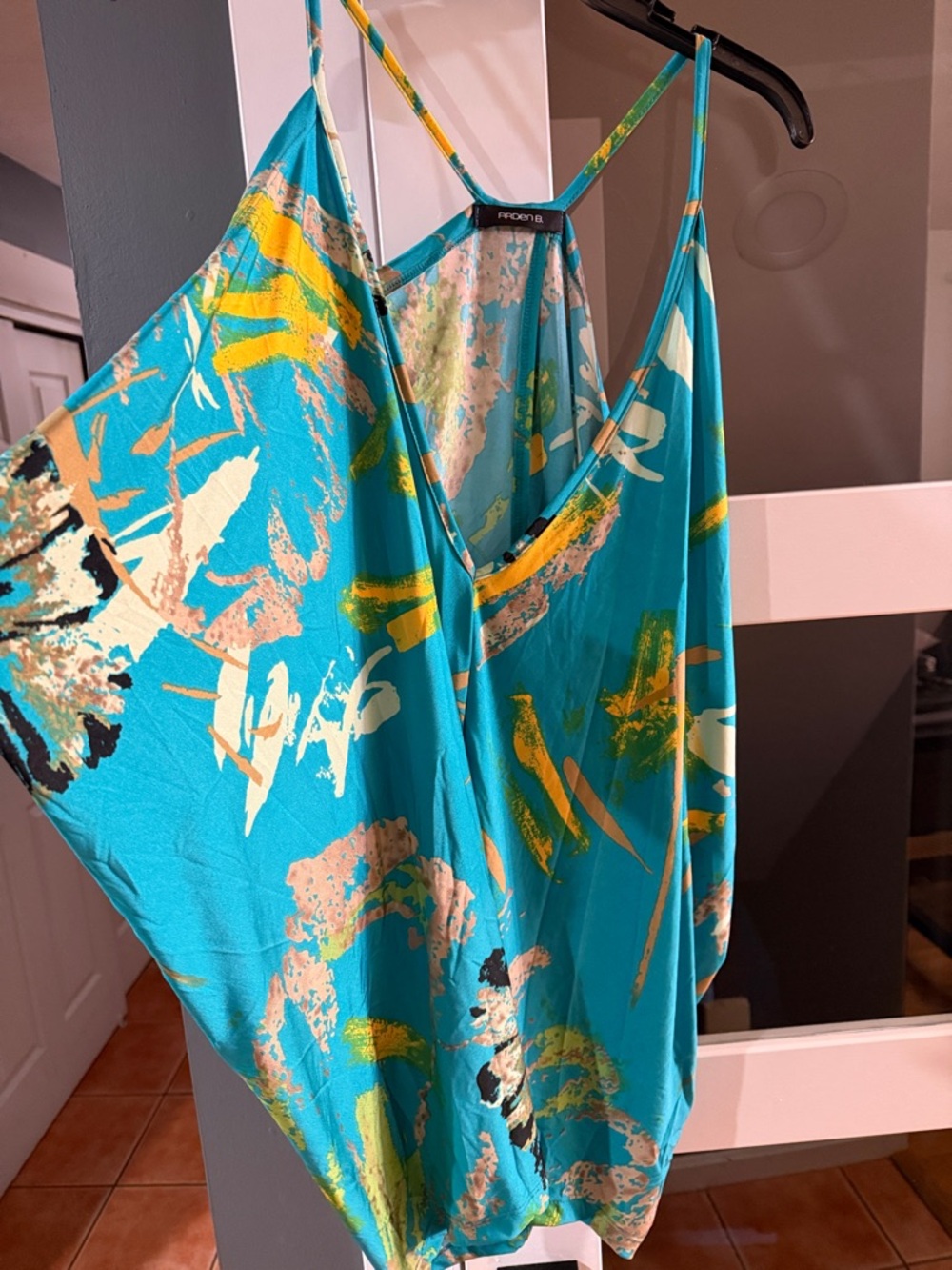 Mango Teal Abstract Print Spaghetti-Strap Cami
